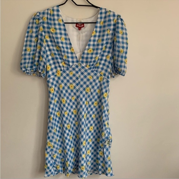 Staud Milla Print Mini Dress Gingham Daisy Plaid NWT Sz 10 & 8 - Picture 5 of 10